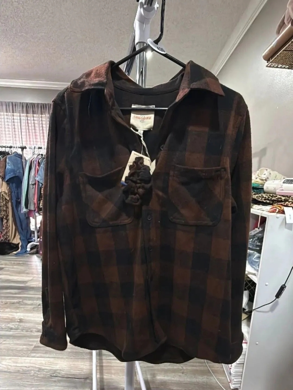 Croft & Barrow Brown & Black Plaid Button Shirt